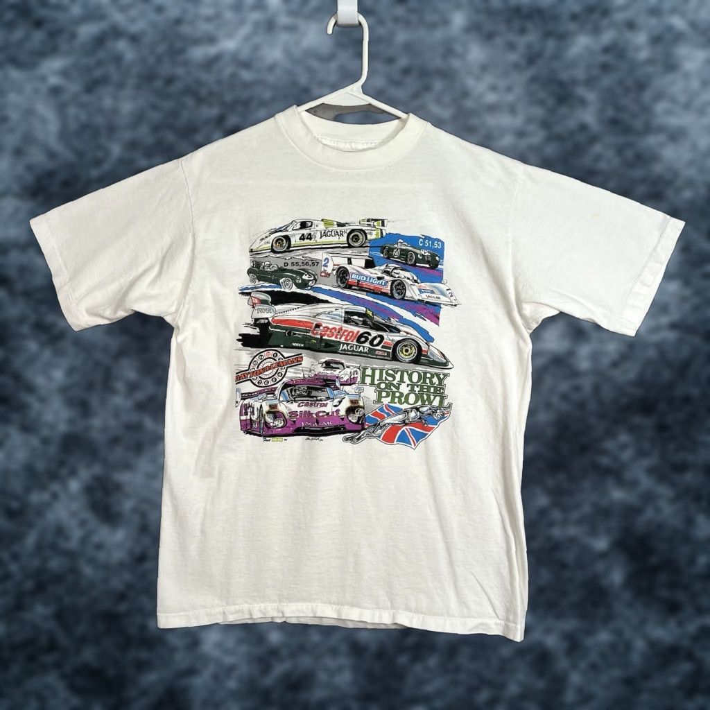 Vintage VINTAGE 1990s Jaguar Daytona Le Mans IMSA Car Racing T Shirt Adult Medium White Men Size US M / EU 48-50 / 2 - 1 Thumbnail