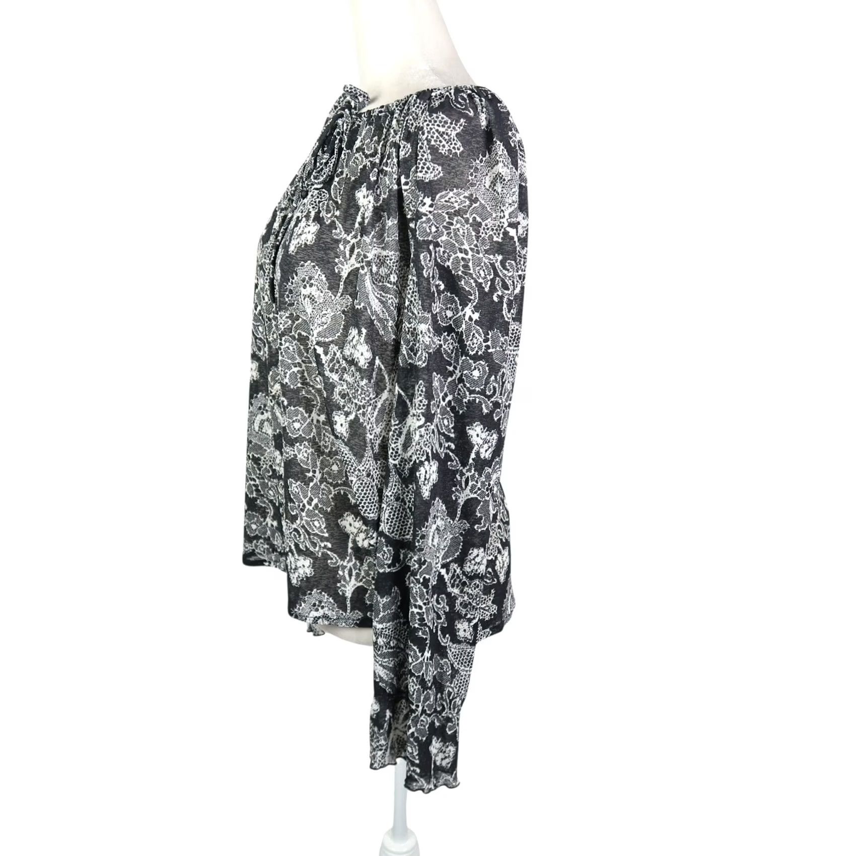 FRED VINTAGE Fred David Blouse L Black White Lace Print Boho 90s Sheer Top Womens Size L / US 10 / IT 46 - 3 Thumbnail