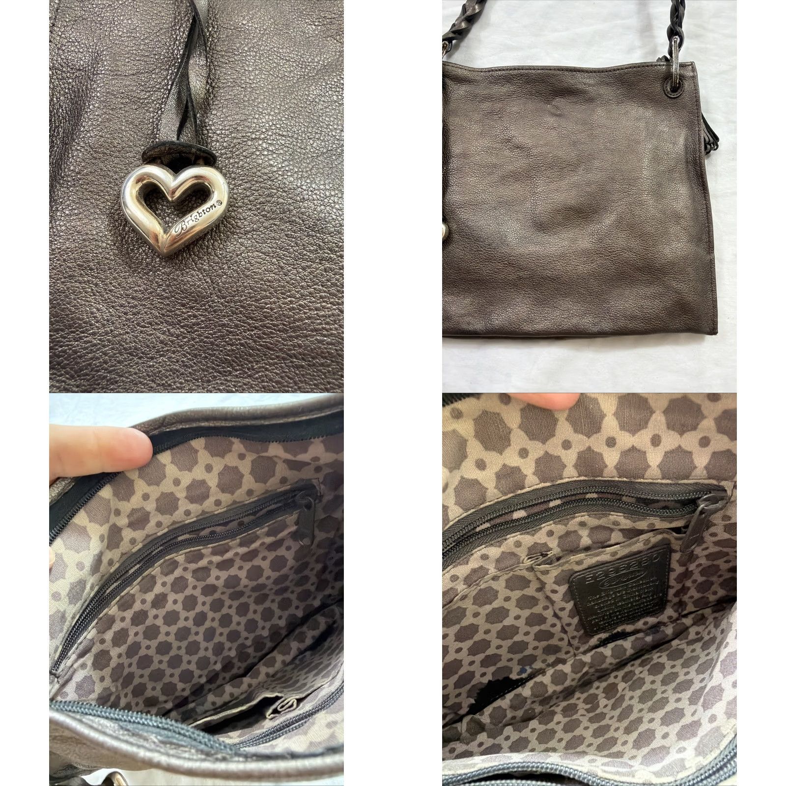 Brighton Brighton Ferrara Gun Metal Embossed Leather Medallion Shoulder Bag Purse Size ONE SIZE - 9 Thumbnail