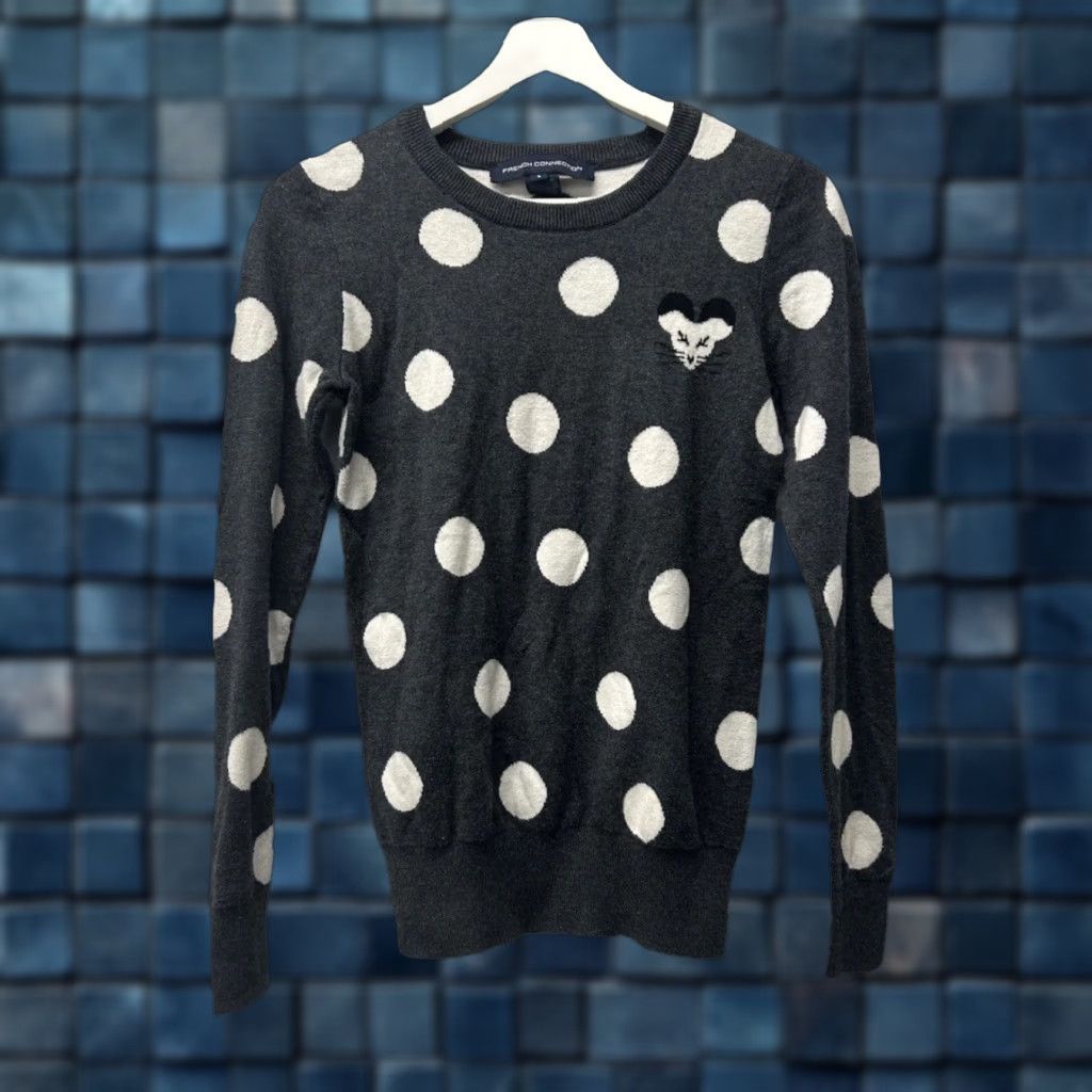 French Connection Womens French Connection Pullover Sweater Kitten Logo Polka Dot Grey/White Size S Size S / US 4 / IT 40 - 1 Thumbnail