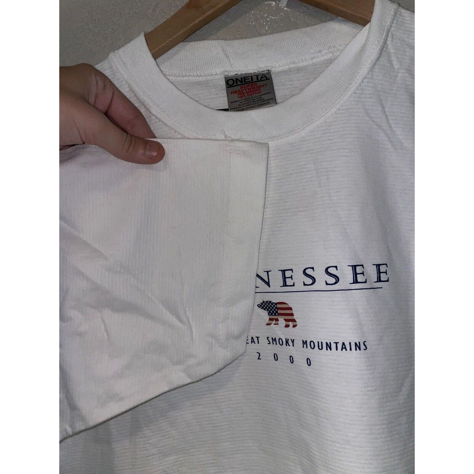 Jerzees Y2K Tennessee Shirt Great Smoky Mountains Striped White Tee Size US L / EU 52-54 / 3 - 5 Thumbnail