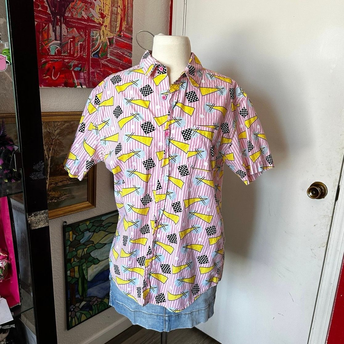 Other eldon pink and white striped 80’s themed button up shirt Size US S / EU 44-46 / 1 - 1 Thumbnail
