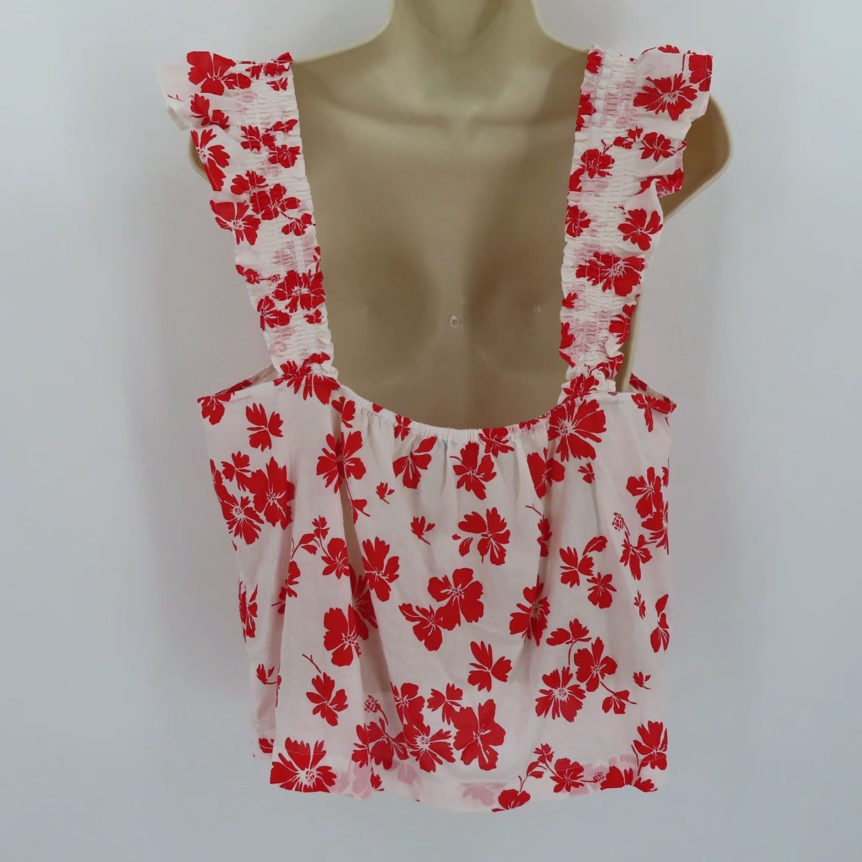 J.Crew J. Crew Tank Top Women Large Red White Hibiscus Tropical Flower Ruffle Sleeve NEW Size L / US 10 / IT 46 - 5 Thumbnail
