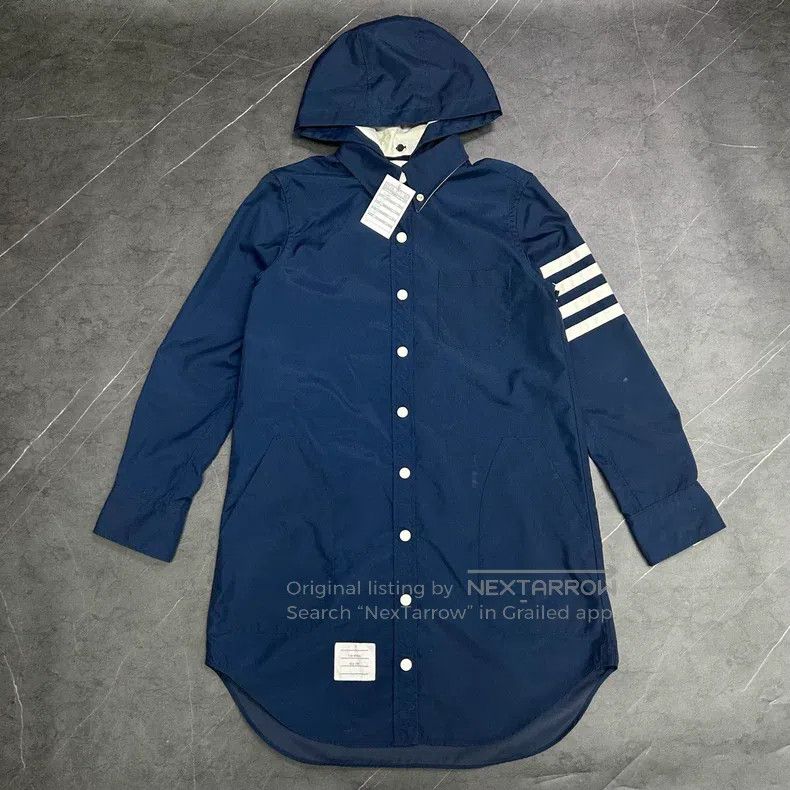 Thom Browne Thom Browne Dark Blue Long Trench Coat Size US XXS / EU 40 - 1 Thumbnail