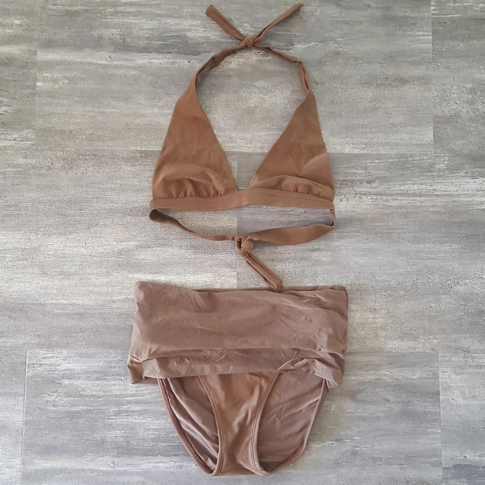 Designer Chocolate Fold Over Vix Bikini Set Size ONE SIZE - 1 Thumbnail