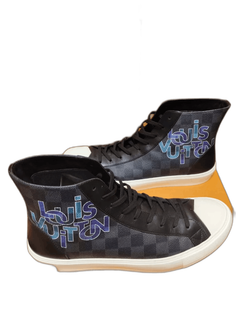 Louis Vuitton Checkered Logo High-Top Sneakers