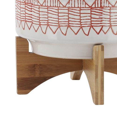 Designer × Homemade CERAMIC 10" AZTEC PLANTER ON WOODEN STAND, ORANGE Size US L / EU 52-54 / 3 - 7 Thumbnail