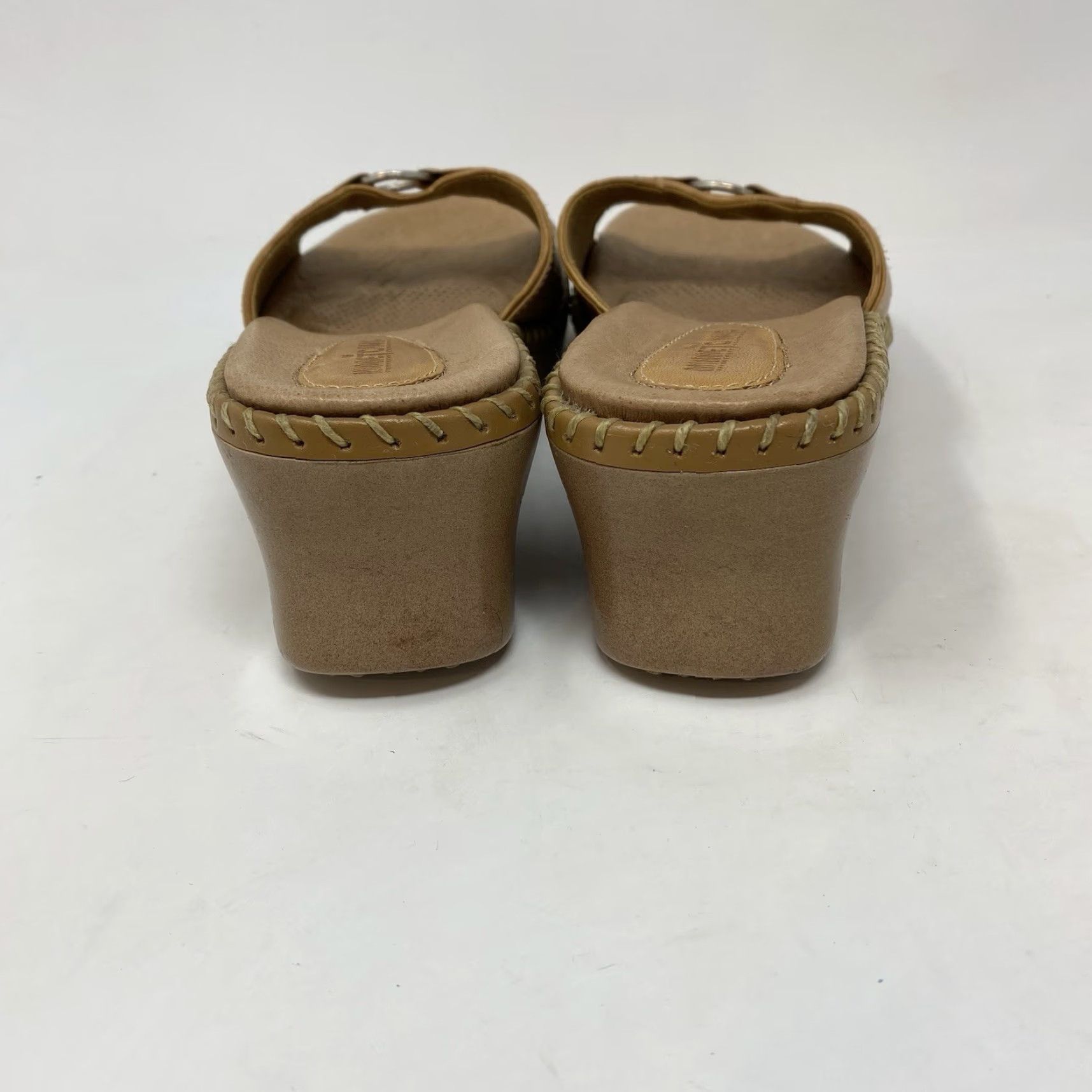 Minnetonka Minnetonka Womens Sandals Slide Beige Leather Wedge Open Toe M Casual Summer 9 Bohemian Slip On Shoes Size US 9 / IT 39 - 3 Thumbnail