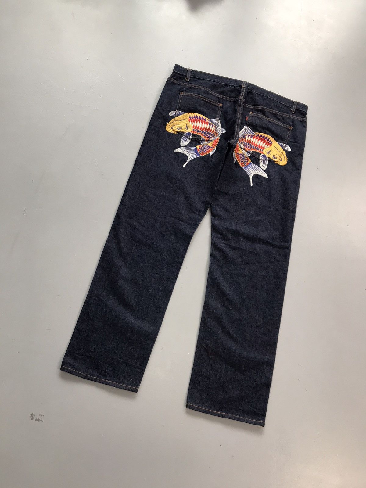 Japanese Brand Vintage Japanese brand koi fish embroidered diecock denim Size US 42 / EU 58 - 7 Thumbnail
