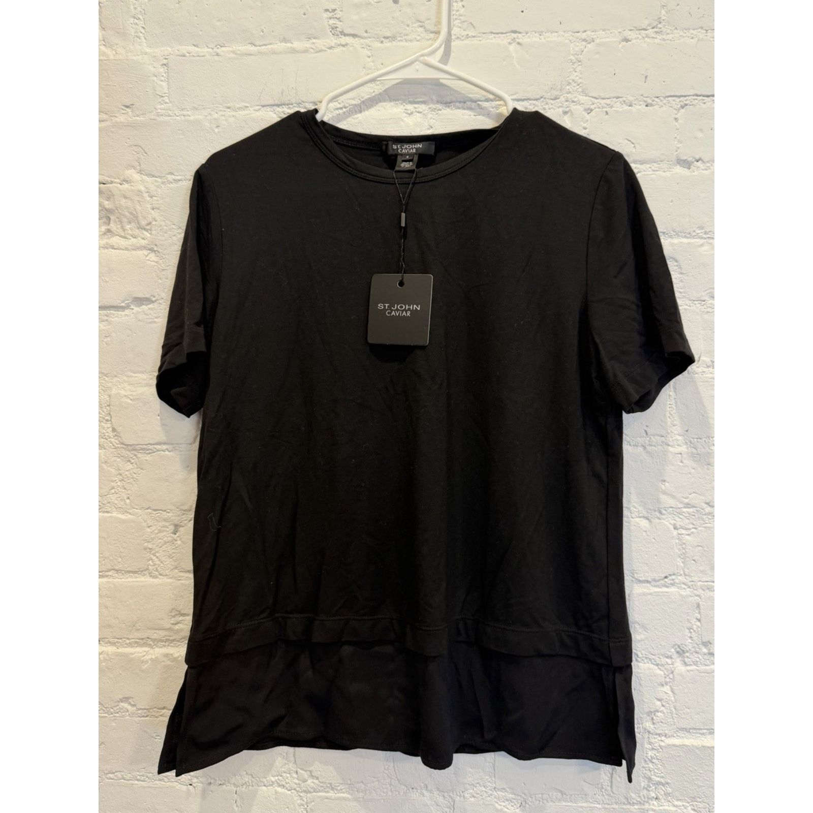 Caviar St John Caviar Knit Black Silk Layer Womens Petite Top Small Size S / US 4 / IT 40 - 1 Thumbnail