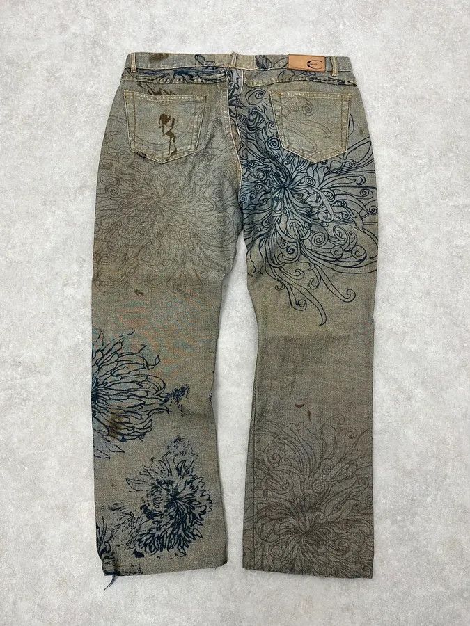Roberto Cavalli 2000s Cavalli Grey Floral Denim Jeans Size US 31 - 7 Thumbnail