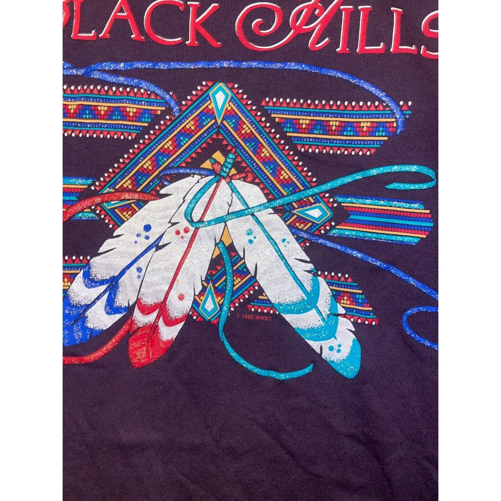 Jerzees Vintage Black Hills Native American Shirt Feathers Tee 90s L Size US L / EU 52-54 / 3 - 5 Thumbnail