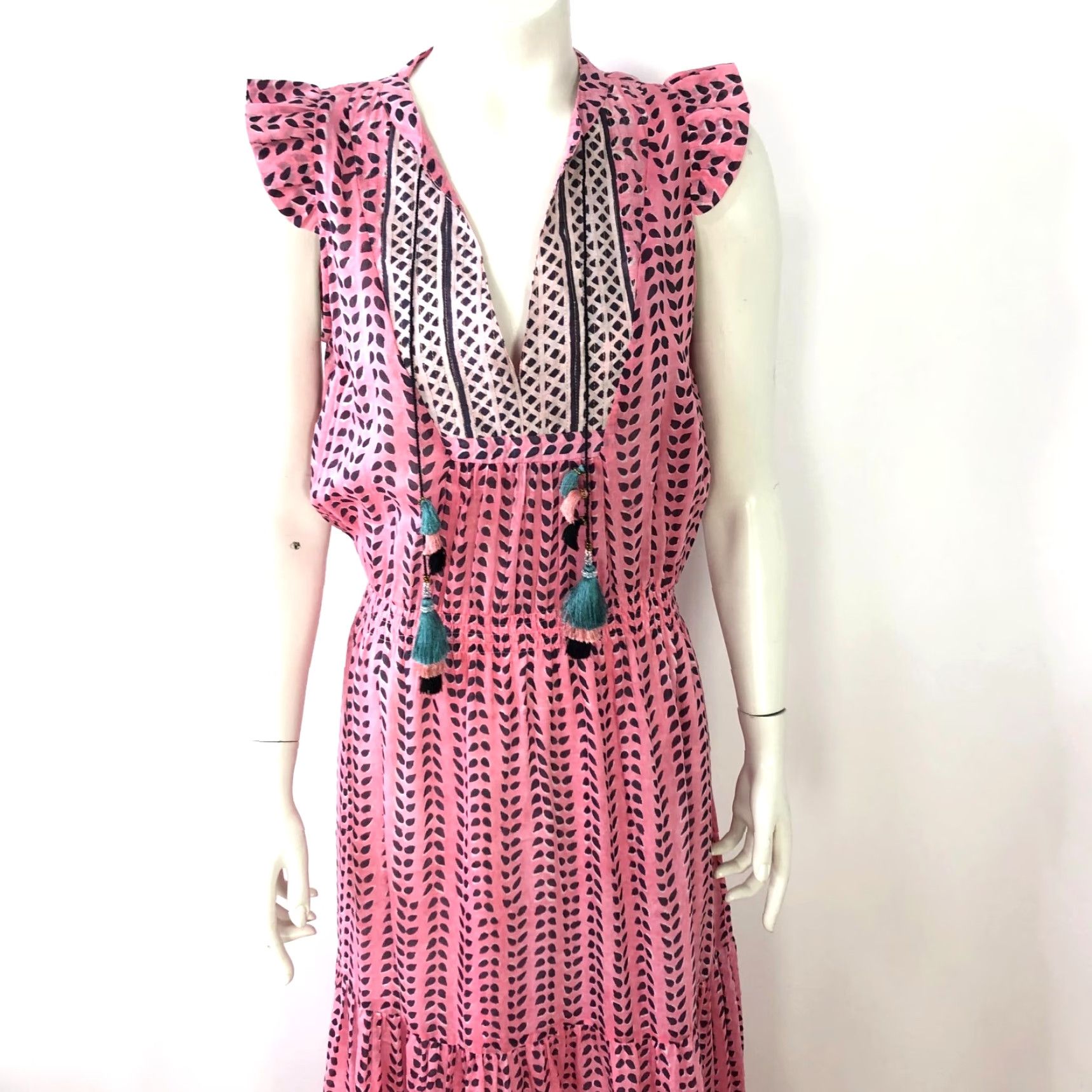 Bell Bell Maxi Dress Pink Cotton Silk A-Line Sleeveless V-Neck 58" Long Regular S Womens Bell Vintage: No Size S / US 4 / IT 40 - 2 Thumbnail