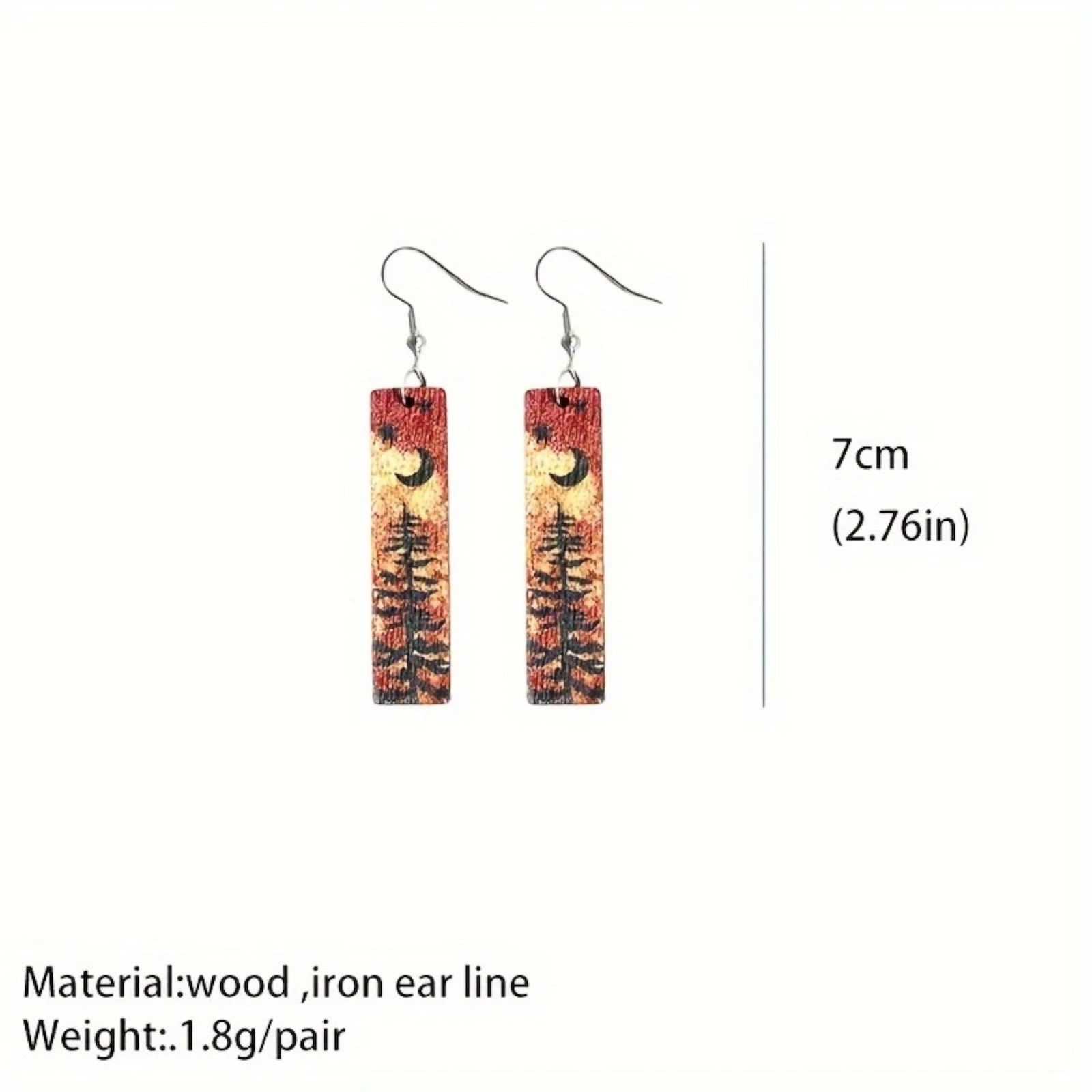 Other Rustic Wood Dangle Earrings Pine Tree Moon Stars Design New Size ONE SIZE - 2 Thumbnail