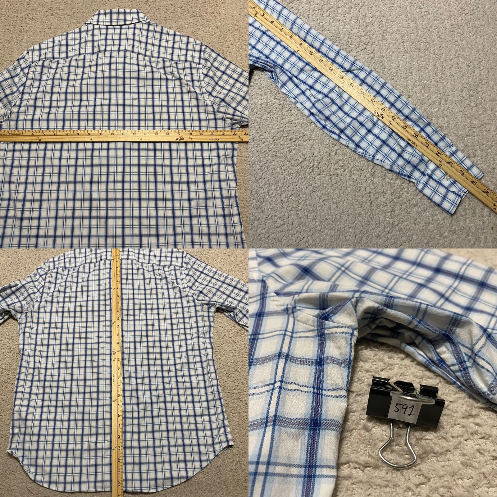 Bonobos Bonobos Mens Large Shirt Blue Plaid Check Long Sleeve Button-Front Nylon Size US L / EU 52-54 / 3 - 8 Thumbnail