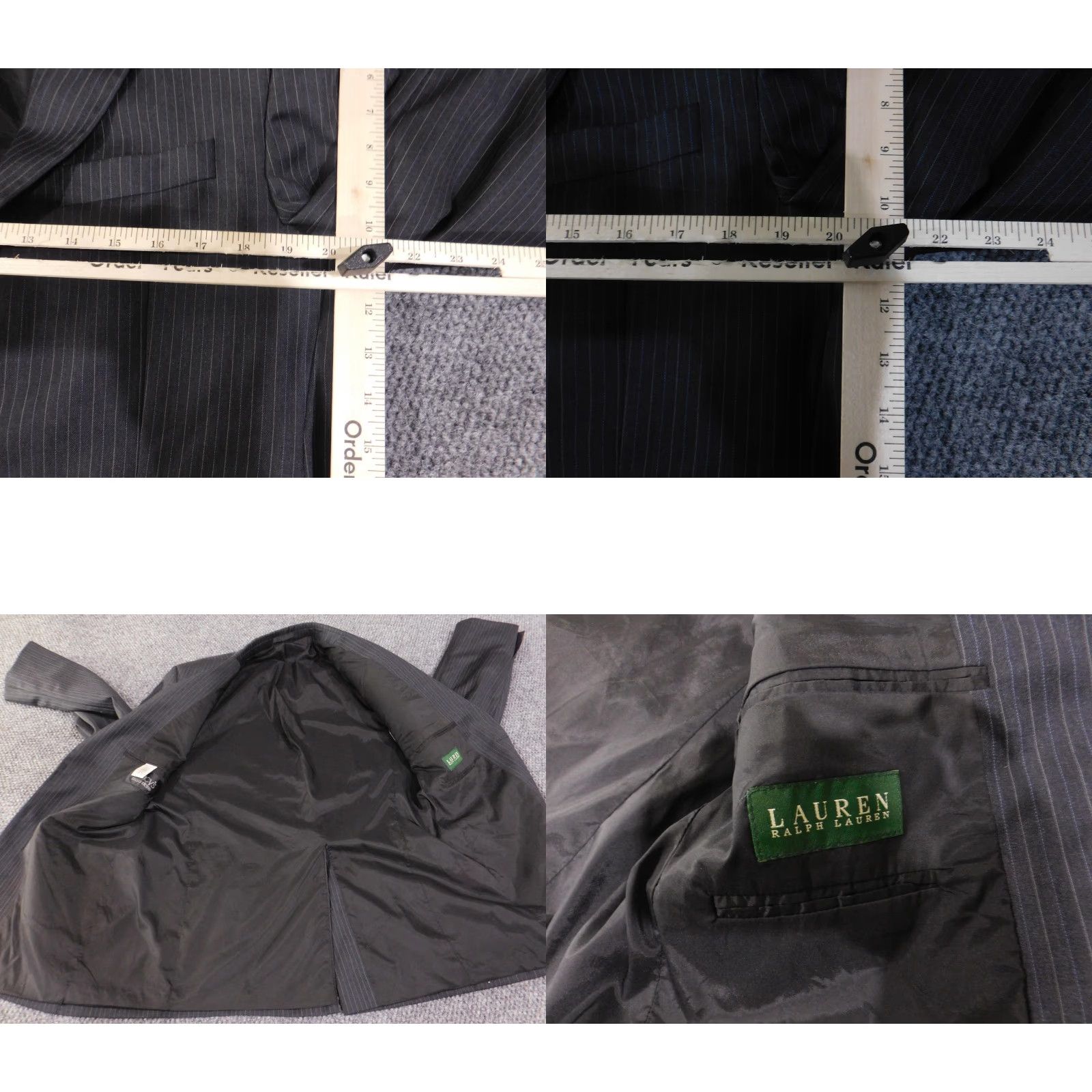 Ralph Lauren VINTAGE Lauren Ralph Lauren Blazer Mens 40R Charcoal Pinstripe Wool Notch Lapel Lined Size 40R - 8 Thumbnail