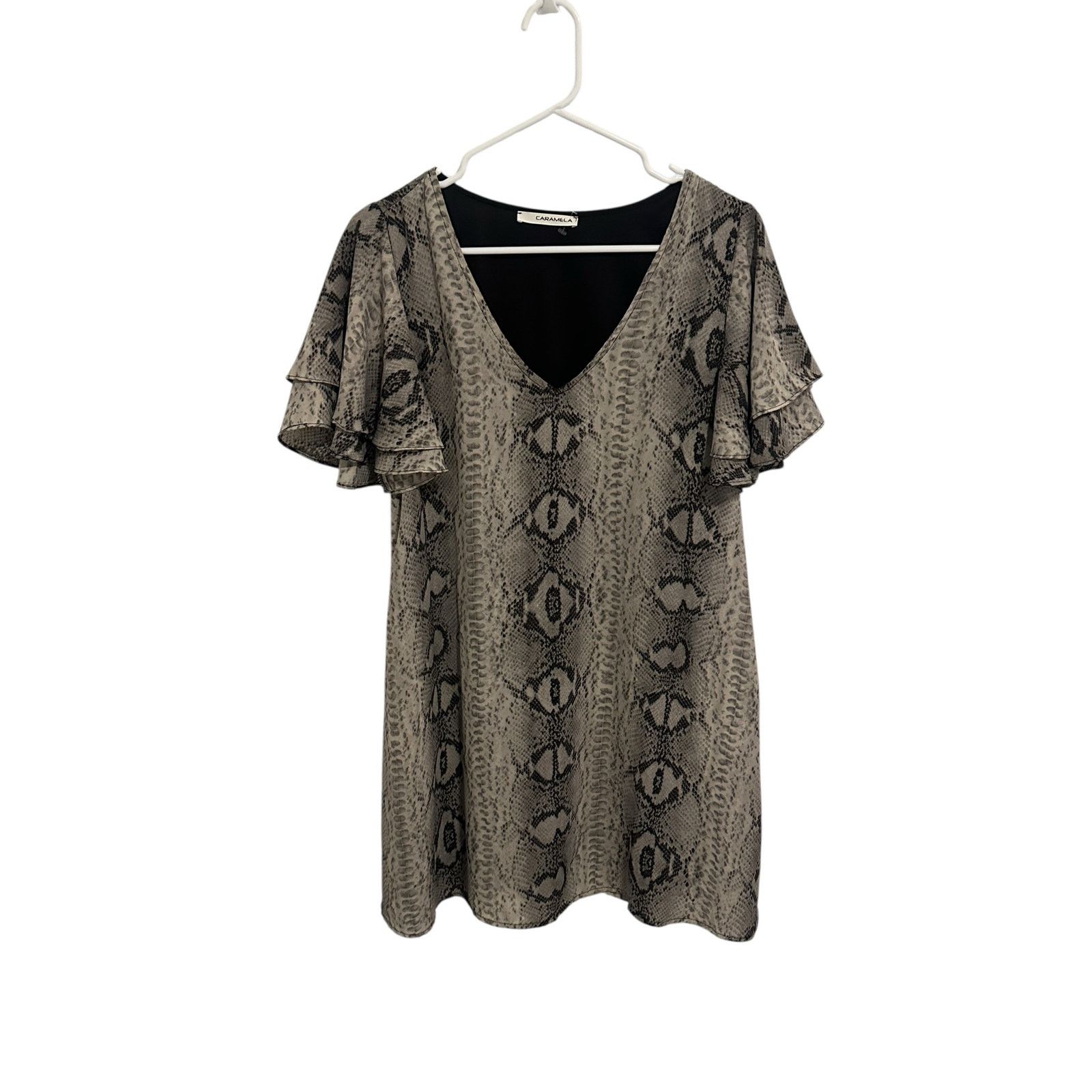 Other Caramela Gray Snake Print V-Neck Flutter Short Sleeve Dress Size M / US 6-8 / IT 42-44 - 2 Thumbnail