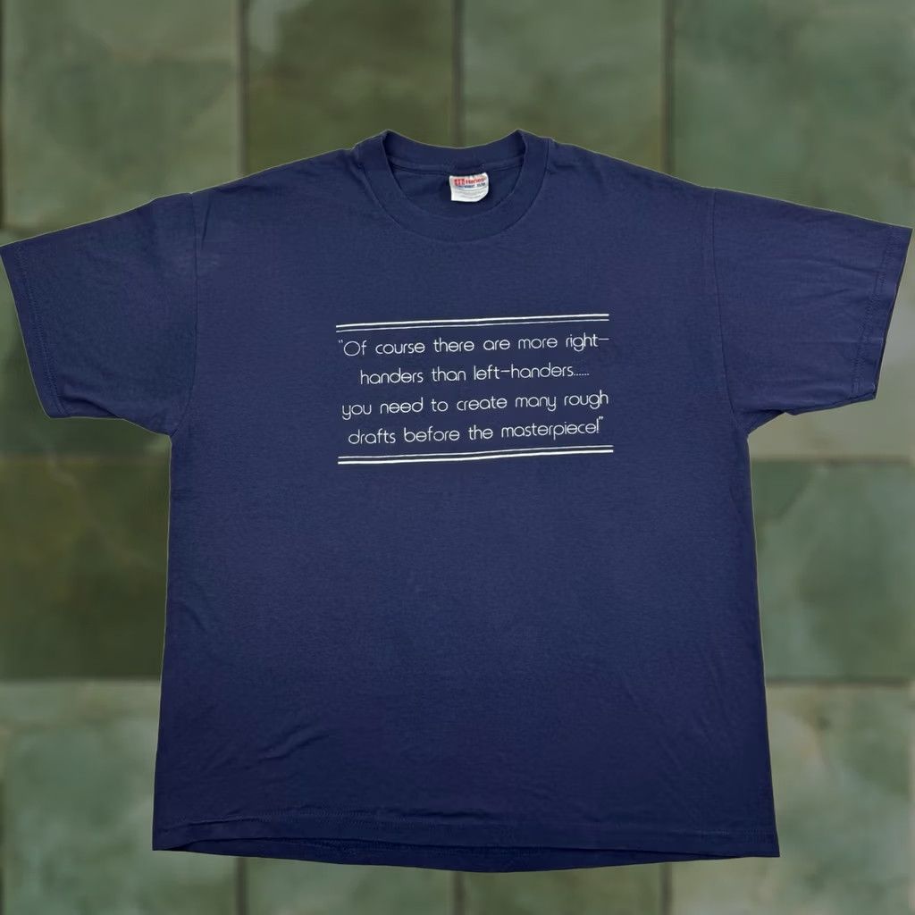 Hanes VINTAGE Hanes T-Shirt Shirt Adults Large Blue Graphic Print Left Handed Funny 90s USA Mens Size US L / EU 52-54 / 3 - 1 Thumbnail