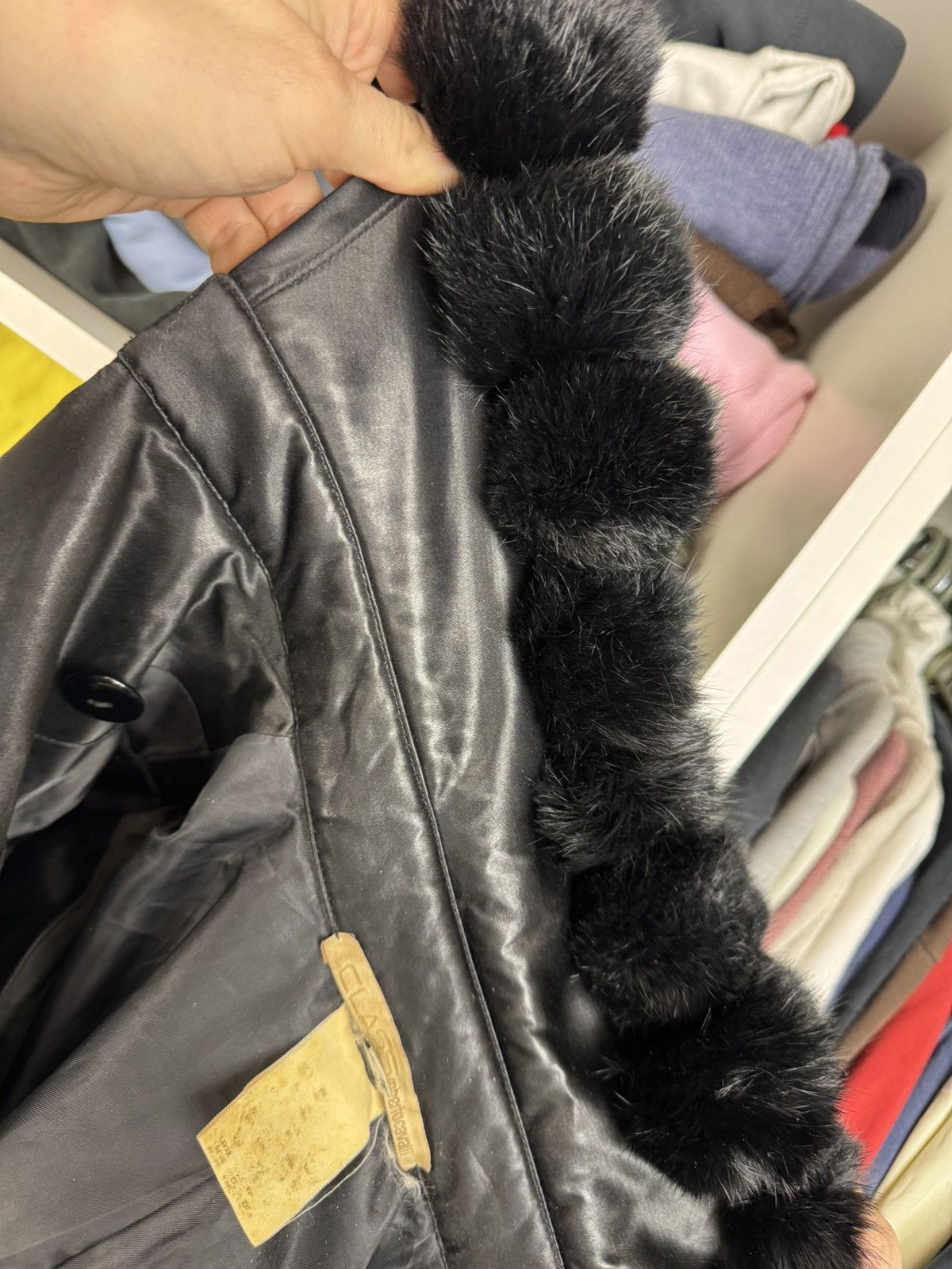 Roberto Cavalli Class Roberto Cavalli Women’s Black Coat with Fur Trim Size M / US 6-8 / IT 42-44 - 8 Thumbnail