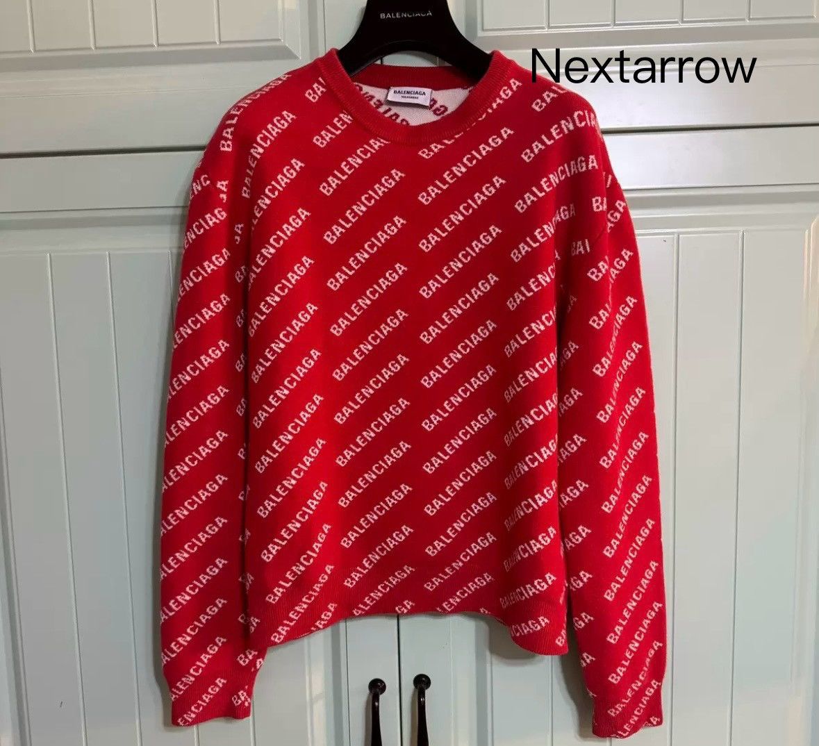 Balenciaga Balenciaga SS22 Logo Full Print Round Neck Cotton Sweater Size US XS / EU 42 / 0 - 1 Thumbnail