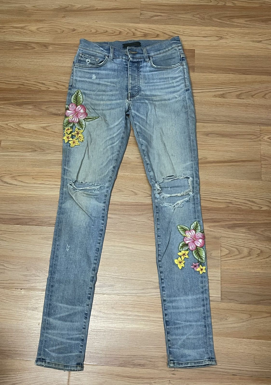 Amiri Amiri Floral Embroidered Skinny Jeans Size US 31 - 2 Thumbnail