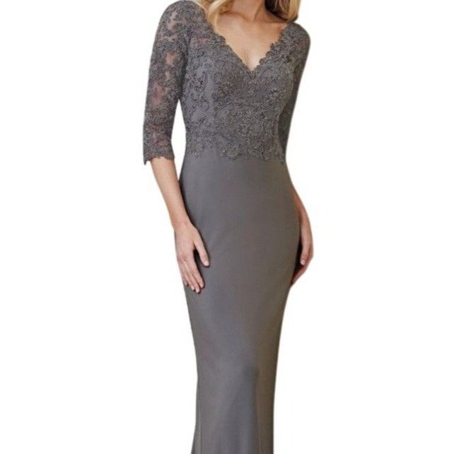 Other Jade Couture by Jasmine Lace Gown Gray 12 Formal Evening Dre Size XL / US 12-14 / IT 48-50 - 1 Thumbnail