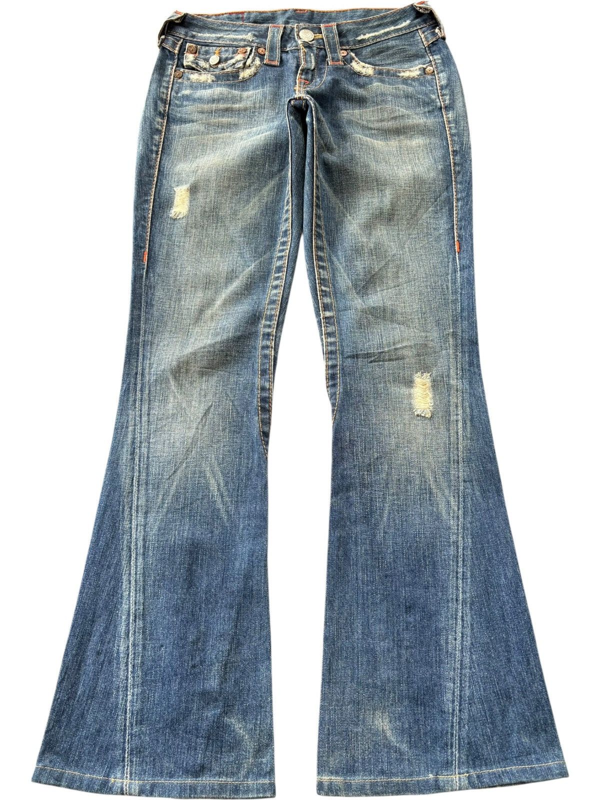 True Religion Vintage True Religion Joey Mud Wash Distress Flare Jeans Size 27" / US 4 / IT 40 - 1 Thumbnail