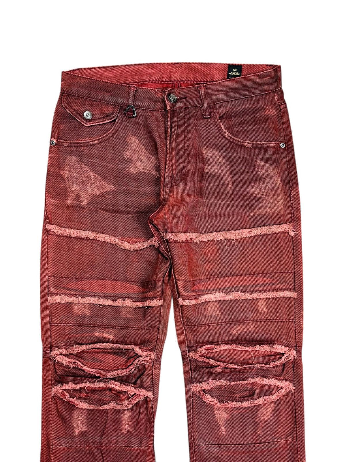 Tornado Mart 2000s Semantic Design - Red Blood Distressed Denim Pants Size US 29 - 3 Thumbnail