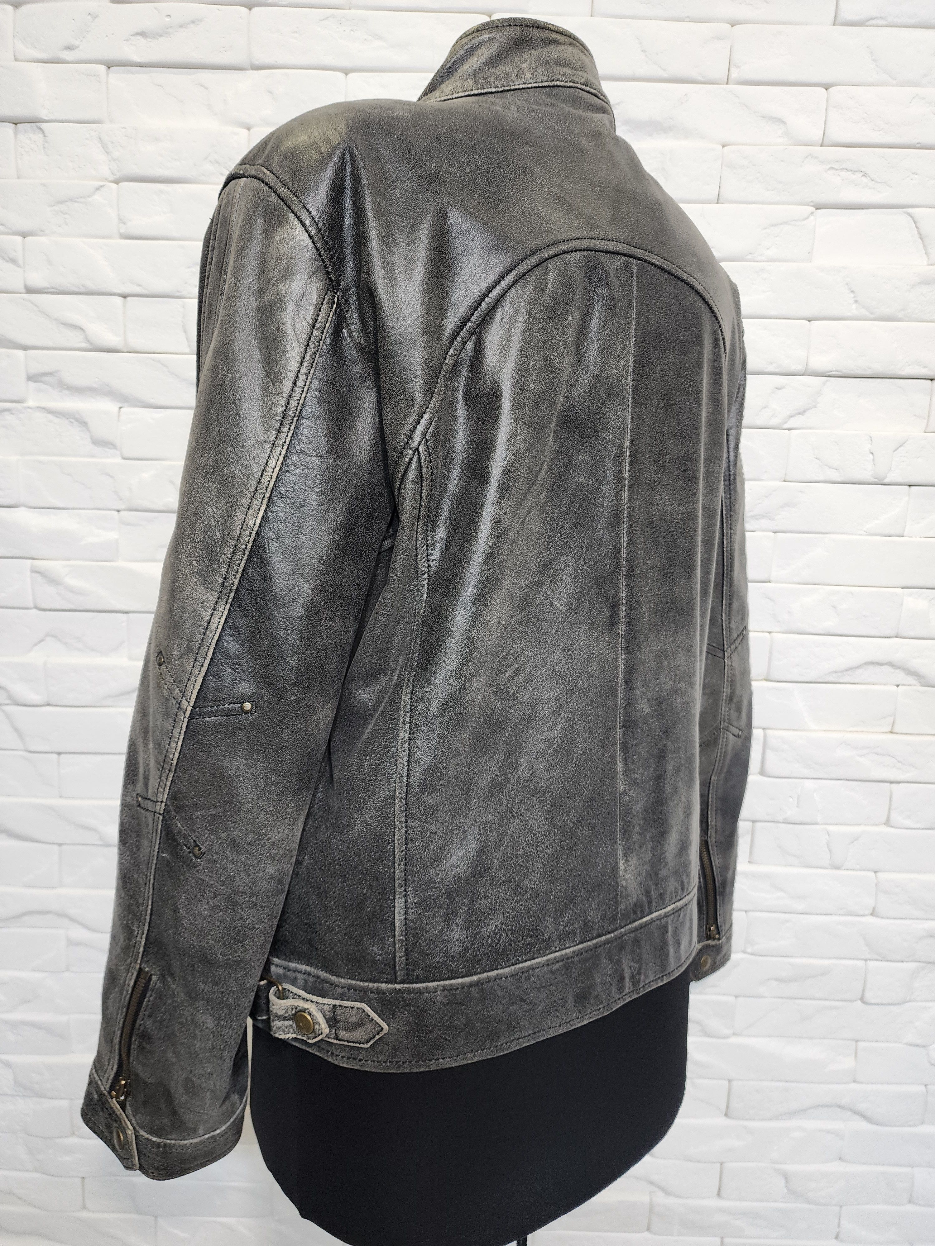 Genuine Leather Gray Leather Jacket: Men's Sporty Moto Style Size US M / EU 48-50 / 2 - 5 Thumbnail