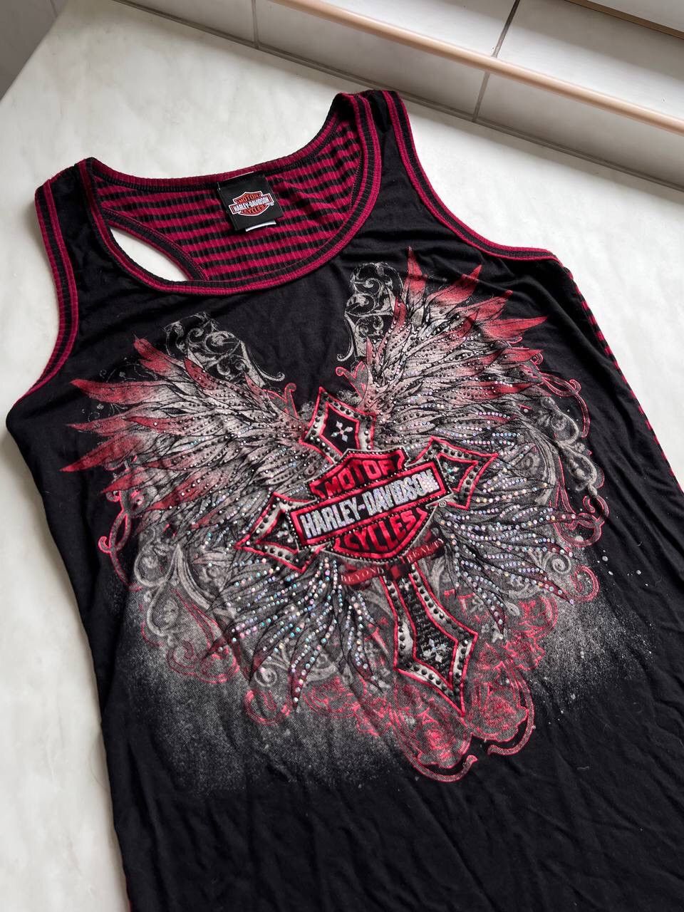 Harley Davidson × Vintage Vintage Y2K HARLEY DAVIDSON TANK TOP CRYSTAL Rhinestones Size M / US 6-8 / IT 42-44 - 10 Thumbnail
