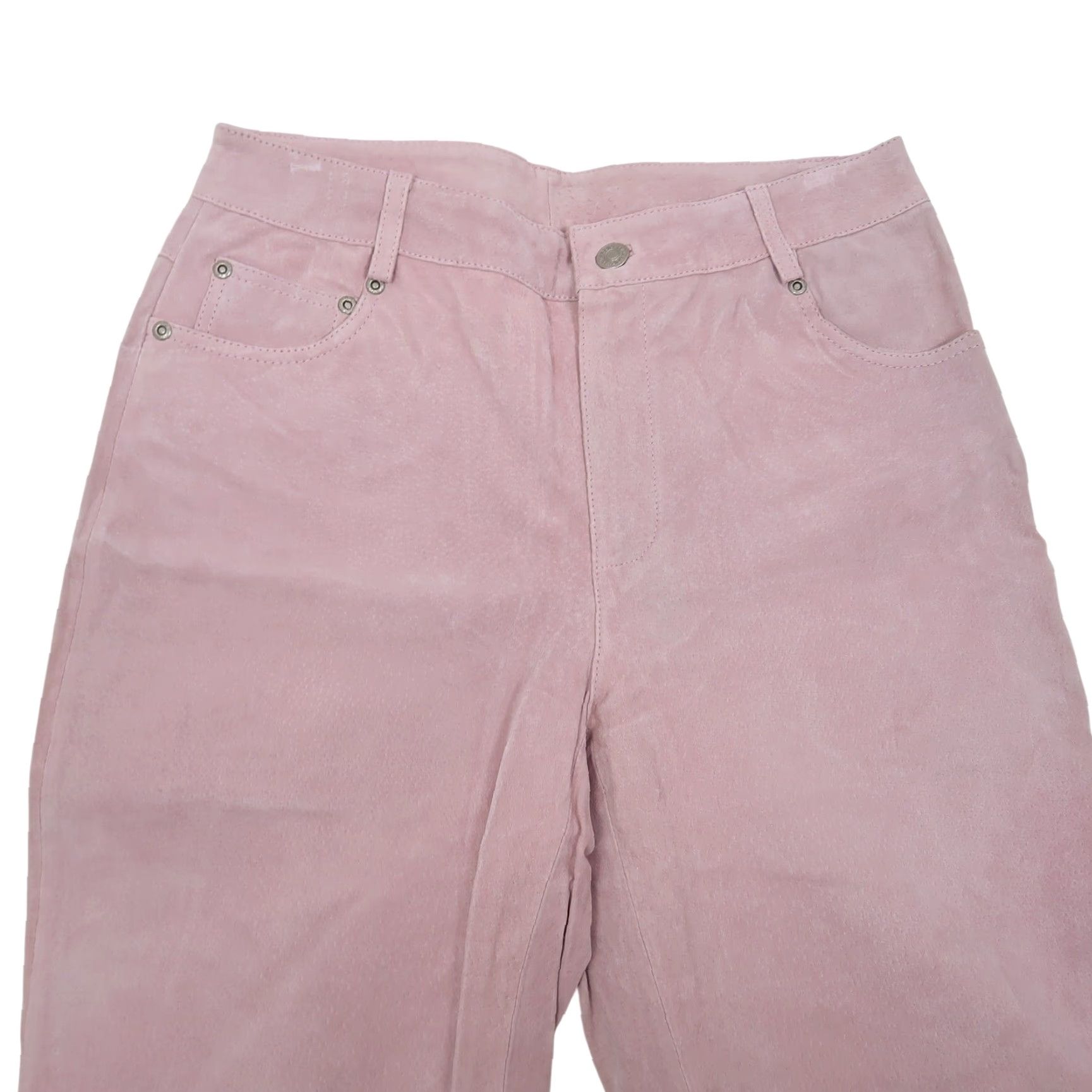 Pinko VINTAGE Jeanology Light Pink Suede Leather Straight Leg Pants 6 Women Size 28" / US 6 / IT 42 - 2 Thumbnail