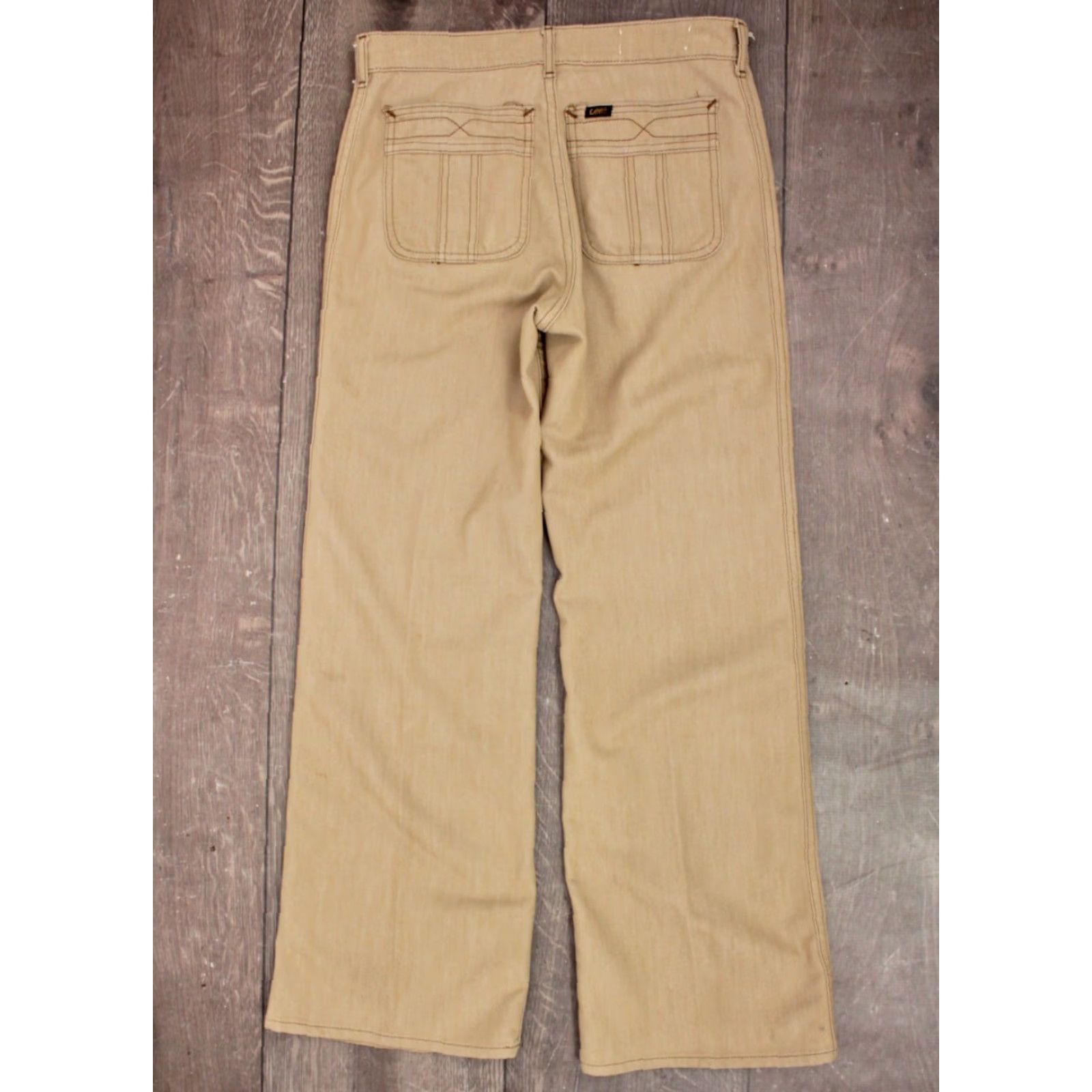 Lee VINTAGE Lee Pants 70s Khaki Beige 30x28.5 Mens Disco Flared Pants 1970s Regular Cotton Blend 38" Length Size US 30 / EU 46 - 3 Thumbnail