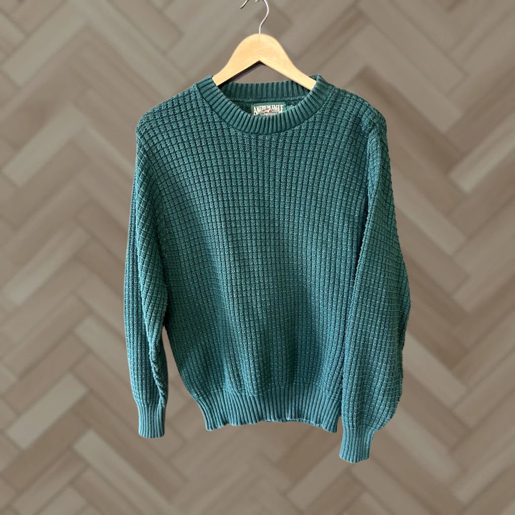 American Eagle Outfitters VINTAGE American Eagle Mens Green Knit Pullover Long Sleeve Sweatshirt L Size US L / EU 52-54 / 3 - 1 Thumbnail