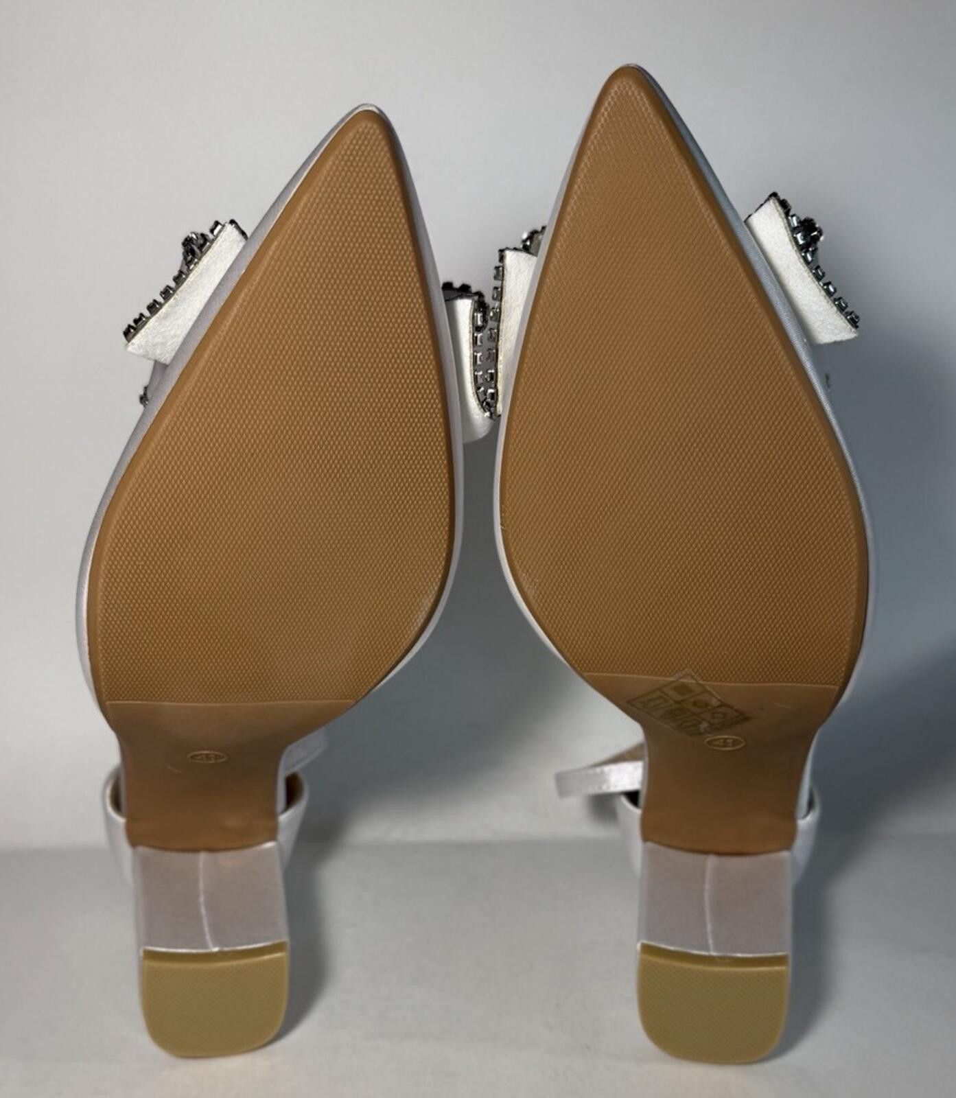 Shein Pointed Toe Heel Ankle Strap Wedge Heel Crystal Bow White Size US 10 / IT 40 - 5 Thumbnail