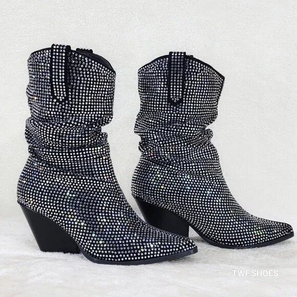 Other Carry Iridescent Rhinestone Western Cowgirl Ankle Boots NEW Size US 6.5 / IT 36.5 - 3 Thumbnail