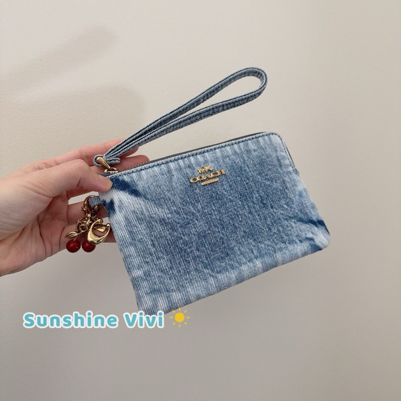 Coach NWT Coach Corner Zip Wristlet Loved Denim With Charms CEF82 Size ONE SIZE - 1 Thumbnail