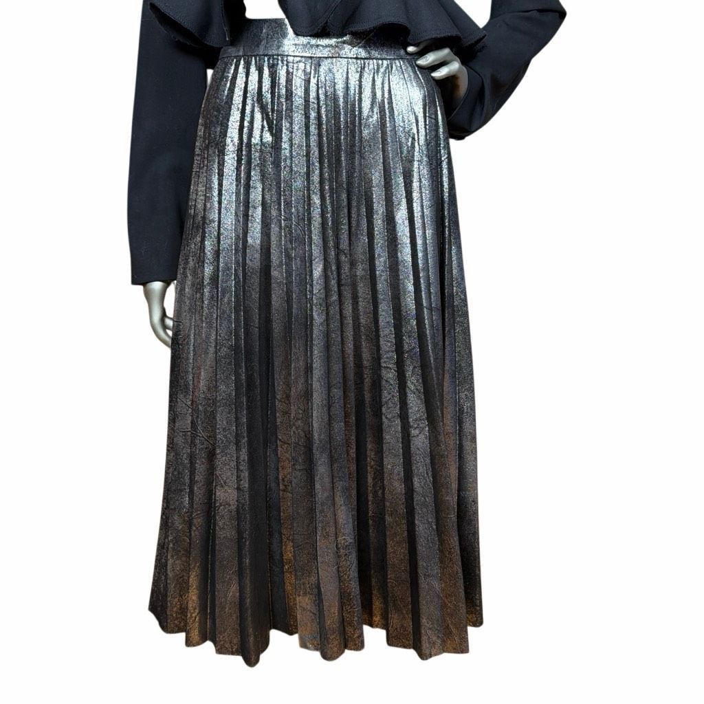 Zara Zara Woman Metallic Silver Accordion-Pleat Faux Suede Midi S Size 28" / US 6 / IT 42 - 5 Thumbnail