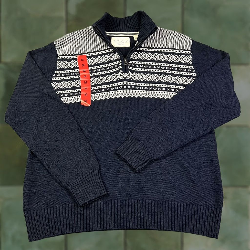 Weatherproof Weatherproof Vintage Men’s Quarter Zip Sweater Medium Blue White Knit Pullover Casual Geometric Xmas College Classic Sh Size US M / EU 48-50 / 2 - 1 Thumbnail