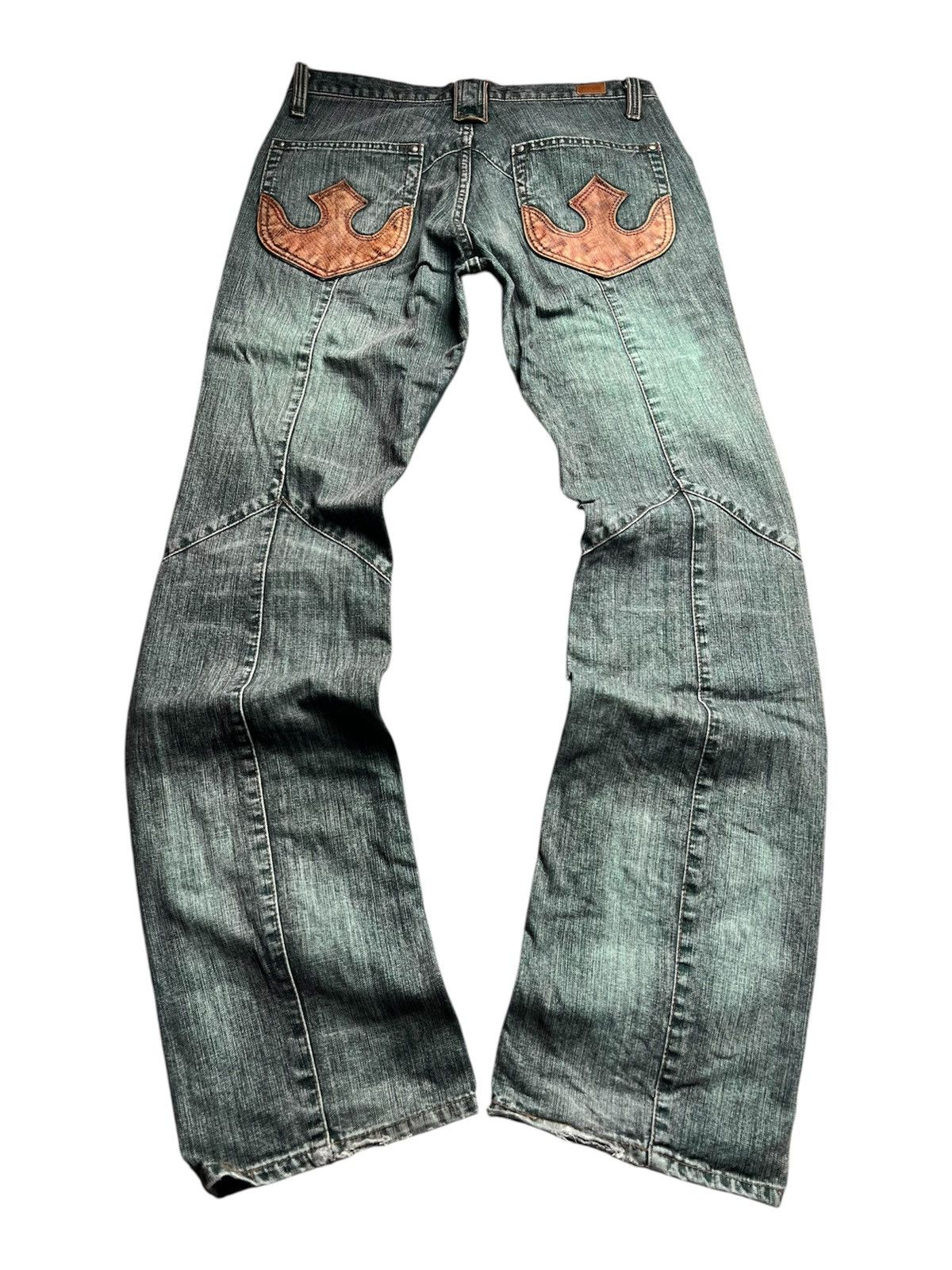 Nicole Club Nicole Club For Men Snake Pocket Green Faded Flared Jeans Size US 31 - 1 Thumbnail