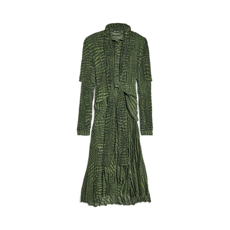 Balenciaga o1tr1nto0426 Double Sleeve Pleated Dress in Green Size S / US 4 / IT 40 - 1 Thumbnail
