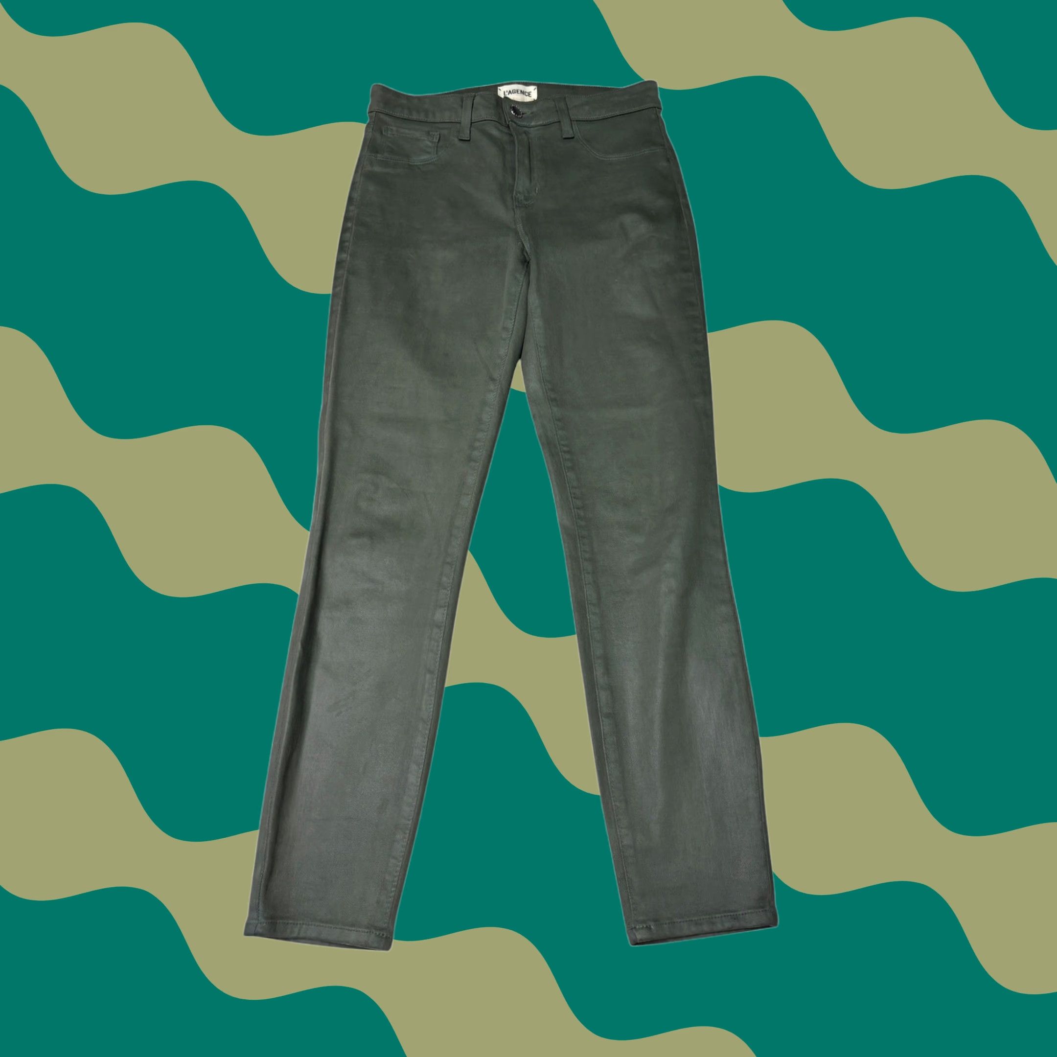 L'AGENCE VINTAGE L'AGENCE Margot High Rise Skinny Jeans Beetle Coated Olive Green Size 26X26 Size 26" / US 2 / IT 38 - 1 Thumbnail