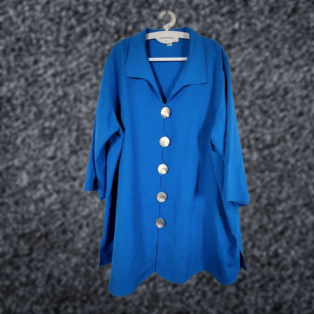 Vintage Caroline Rose Womens 3X Blue Button-Front Blazer Jacket Casual Lightweight Shirt Mens? Size XXL / US 16-18 / IT 52-54 - 1 Thumbnail