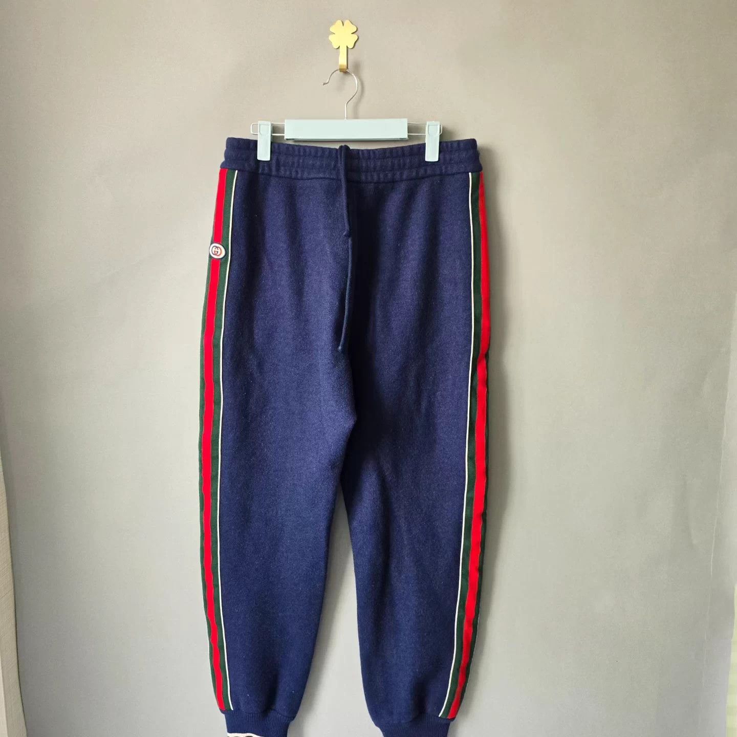 Gucci Gucci Blue Logo Wool Print Stripe Drawstring Sweatpants Size US 29 - 1 Thumbnail
