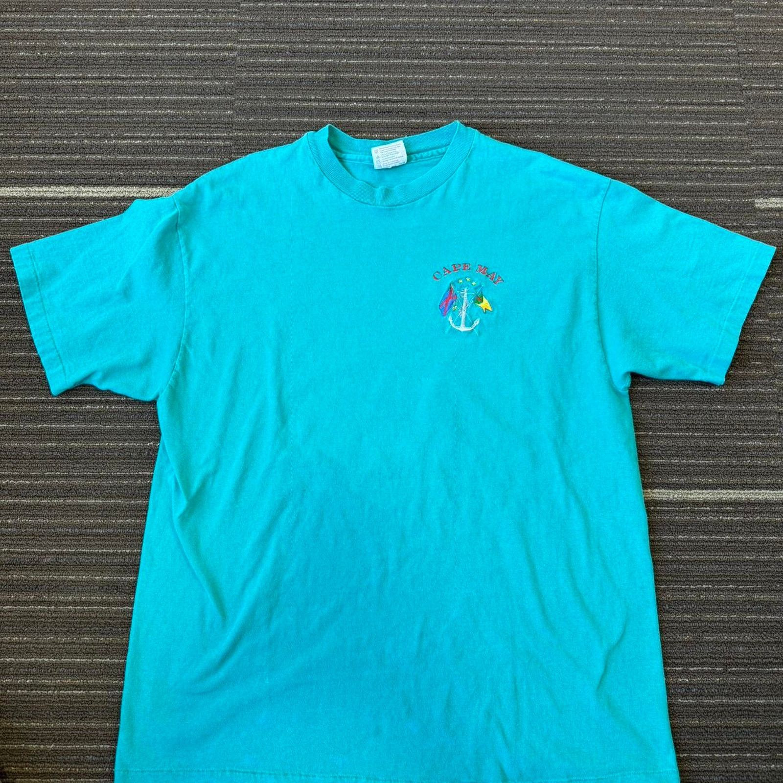 Hanes × Vintage 90s Blue/Teal embroidered Cape May NJ single stitch T-shirt Size US L / EU 52-54 / 3 - 3 Thumbnail