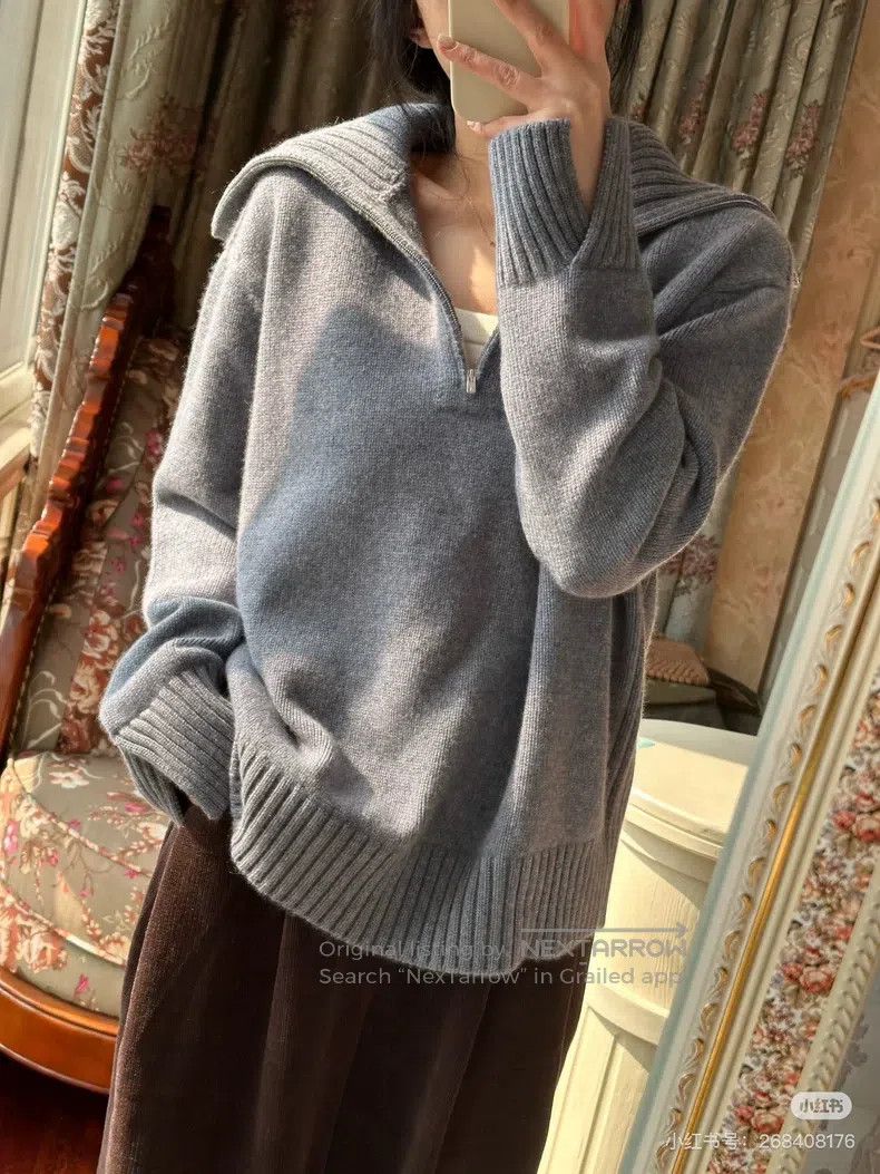 Loro Piana Loro Piana Grey Lapel Baby Cashmere Sweater Size L / US 10 / IT 46 - 5 Thumbnail