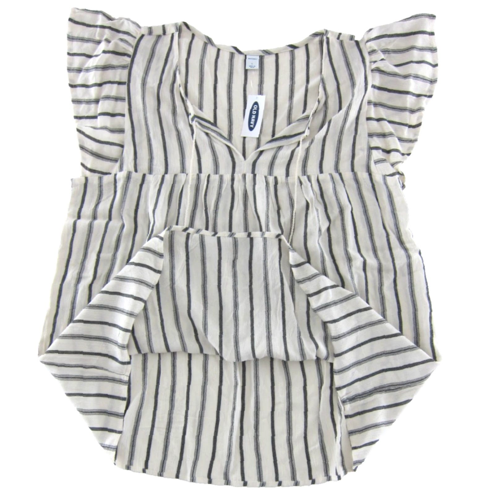 Old Navy Old Navy Blouse Short Sleeve V-Neck Smock Peasant NWT Grey Ivory Stripe Large Size L / US 10 / IT 46 - 4 Thumbnail