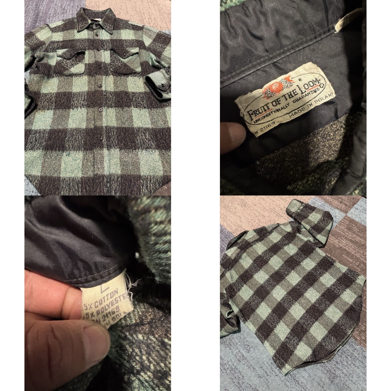Fruit Of The Loom VINTAGE Fruit of the Loom Mens Green Flannel Long Sleeve Shirt Heavyweight L Size US L / EU 52-54 / 3 - 8 Thumbnail