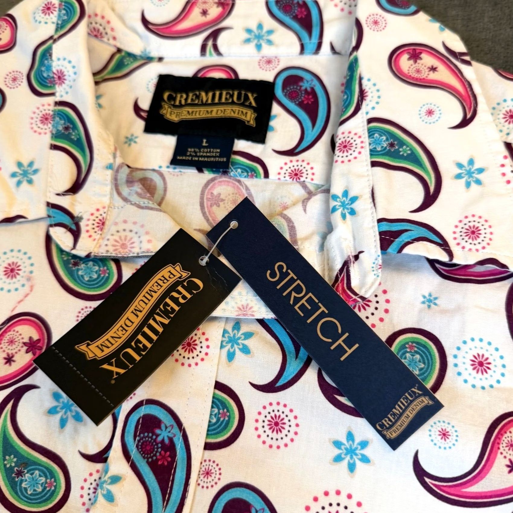Cremieux Cremieux Premium Denim Button Up Shirt Mens Large White Paisley Stretch NWT Size US L / EU 52-54 / 3 - 4 Thumbnail