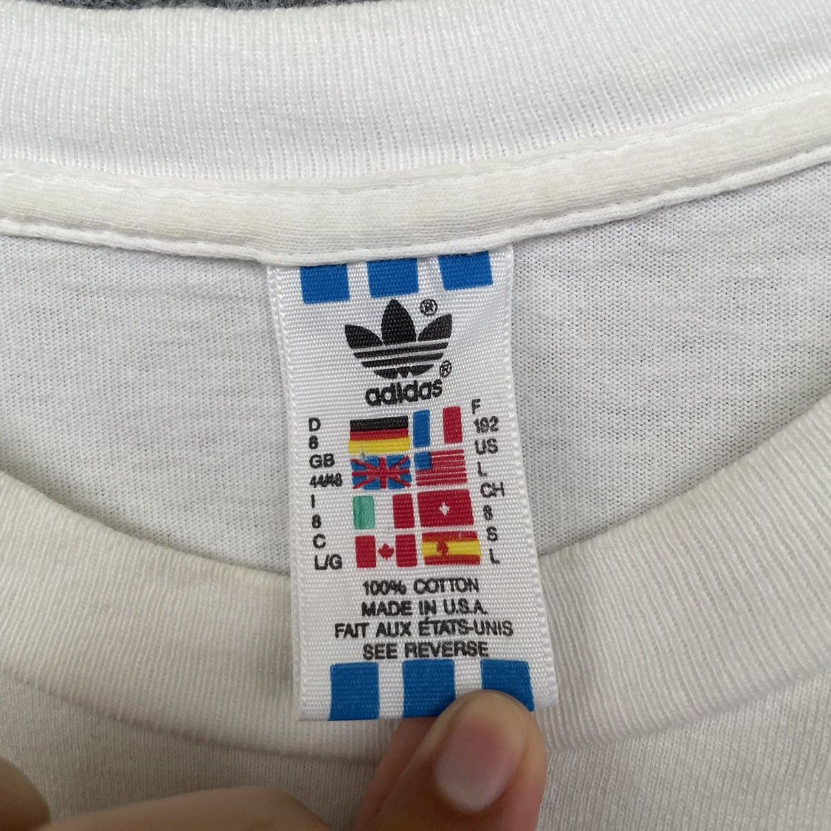 Adidas × Vintage 1990s Adidas Trefoil Big Logo Double Sided Graphic T Shirt Size US L / EU 52-54 / 3 - 3 Thumbnail