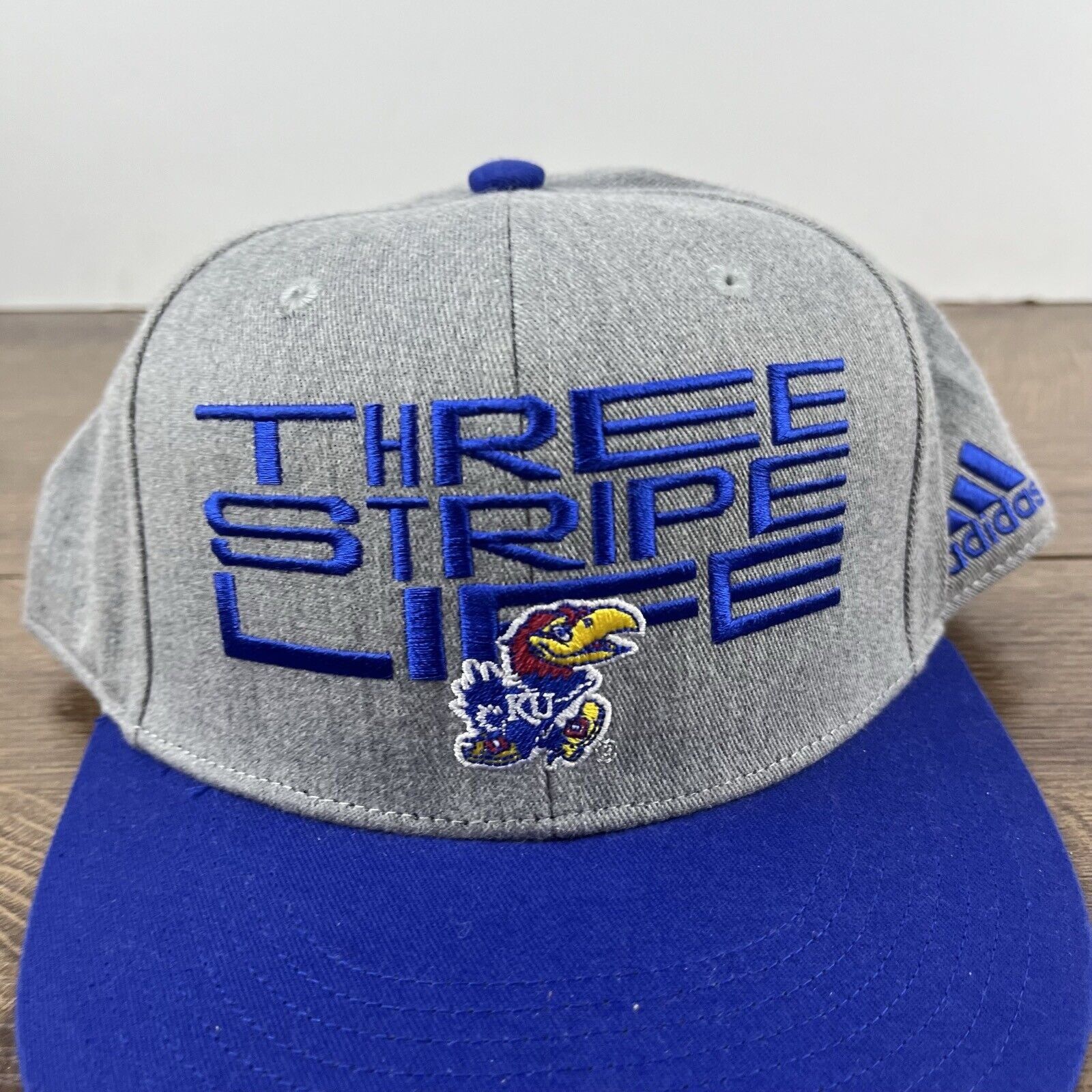 Adidas Kansas Jayhawks Hat Adidas Three Stripe Hat Gray Cap Adjusta Size ONE SIZE - 7 Thumbnail